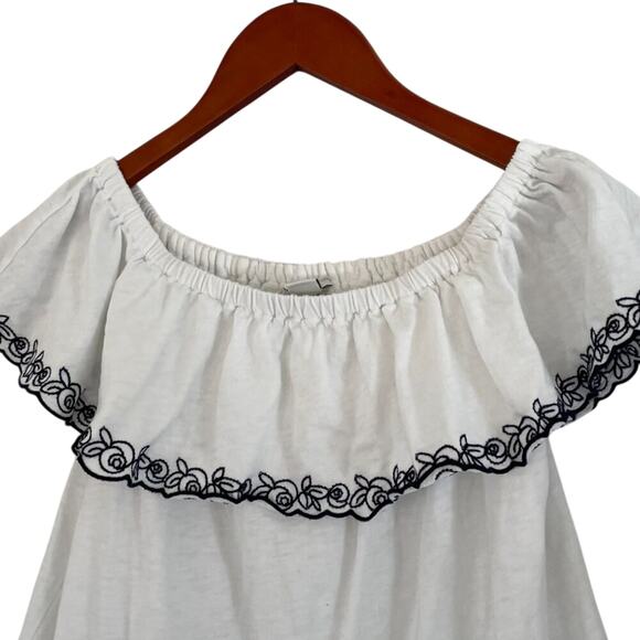 J. Crew Cotton Floral Embroidered Off the Shoulder Top/Blouse White, Black, S - Picture 3 of 11
